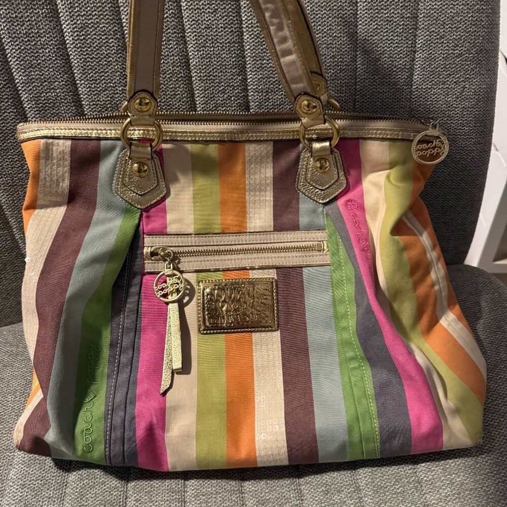 Vintage Coach Poppy Heritage Multicolor Stripes Glam Tote
